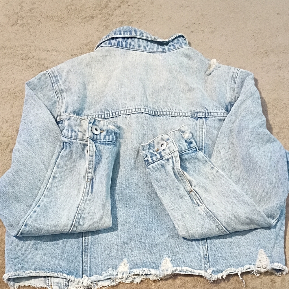 Women’s Light Blue Denim Varsity Jacket - Casual Button-Front - Picture 4 of 4